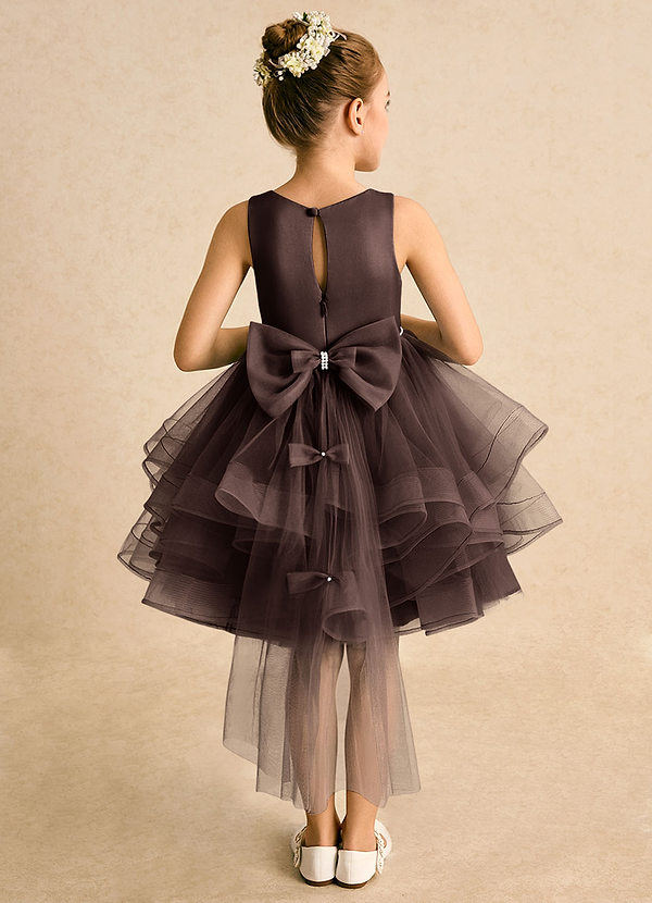 Azazie Tinie Robes de Fillette d'Honneur Robe Princesse en Tulle Arc Ganache image1