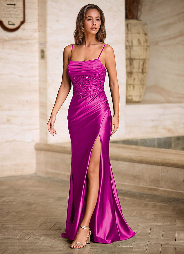 Starlit Magenta Cowl Neck Prom Dress image1