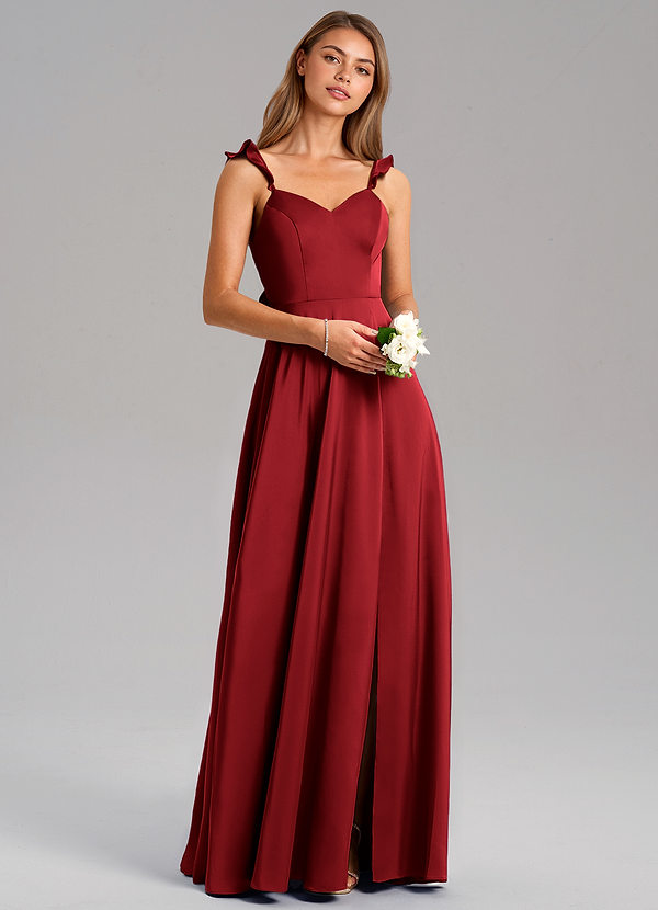Azazie Everett Bridesmaid Dresses Scarlet A-Line Stretch Satin Dress image1