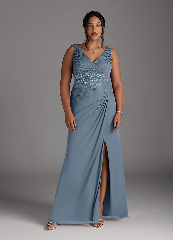 Azazie Winona Vestidos de Madre de la Novia Vestido de Azul Polvoriento de Malla de Sirena con Lentejuela image1