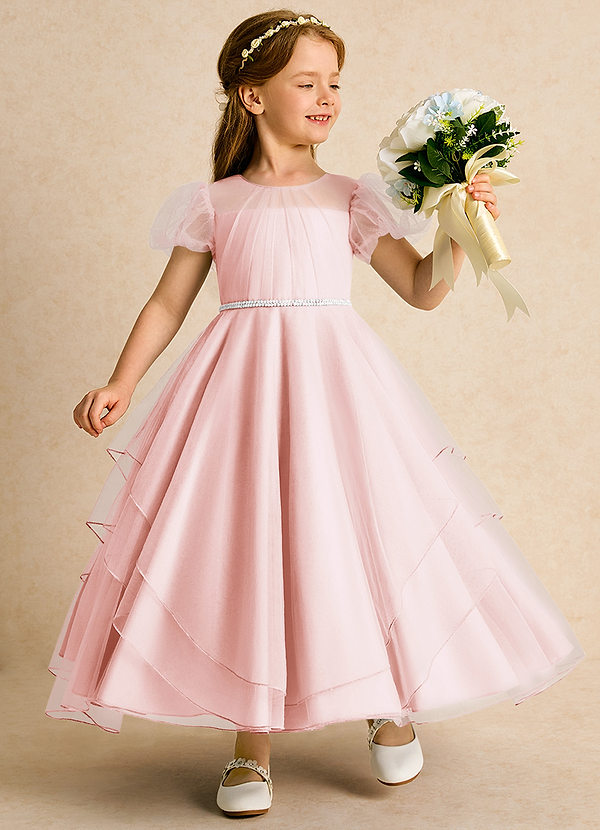 Azazie Duckie Abiti da Ragazza di Fiori Abito Principessa in Tulle Plissettato Rosa Rossore image1