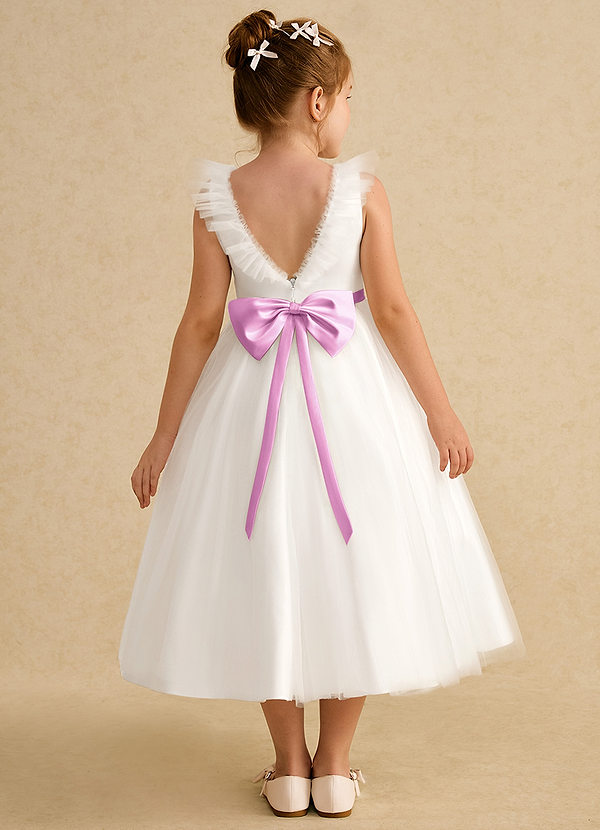 Azazie Amber Flower Girl Dresses Ivory Candy Pink A-Line Bow Tulle Dress image1