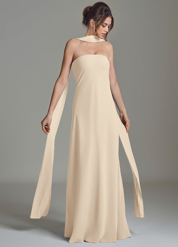 Azazie Ilana Bridesmaid Dresses Champagne A-Line Strapless Chiffon Dress image1