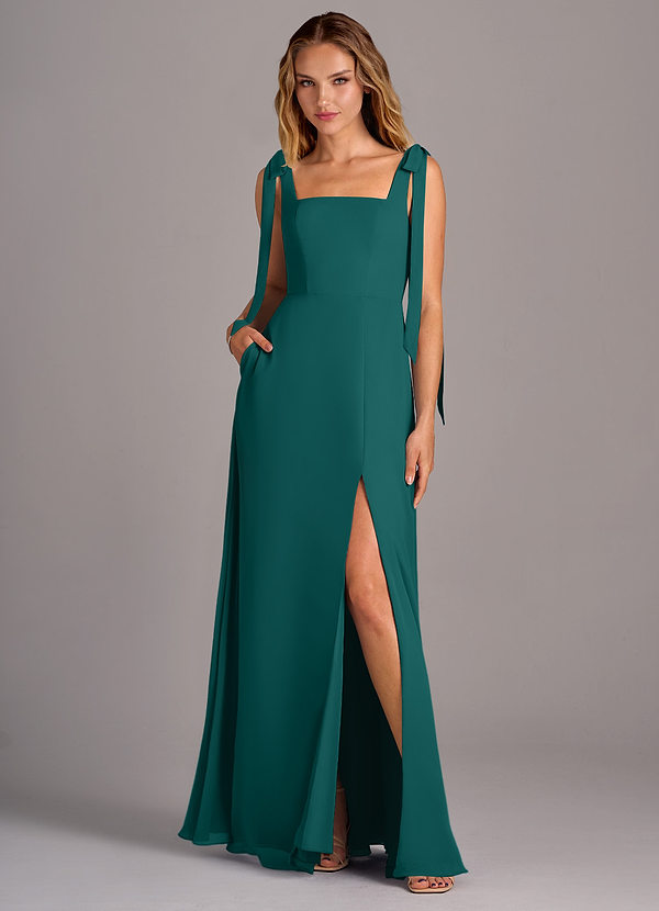 Azazie Debra Bridesmaid Dresses Peacock A-Line with Pockets Chiffon Convertible Dress image1