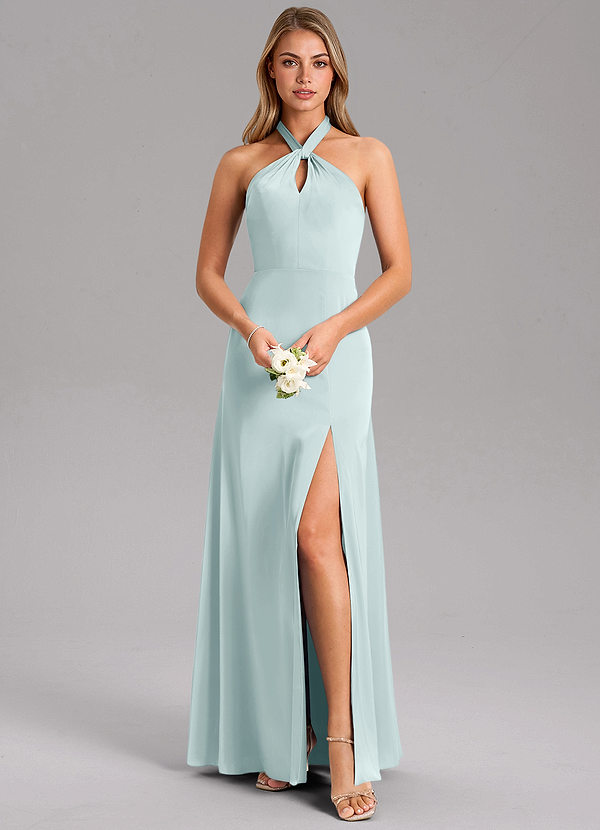 Azazie Tracie Brautjungfernkleider A-Linie Seitliche Cut-Outs Stretch-Satin Kleid Nebel image1