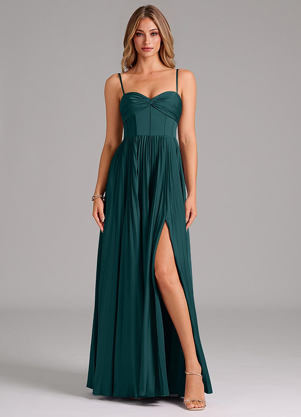 Azazie Tyla Bridesmaid Dresses Pine A-Line Sweetheart Neckline Stretch Satin Dress image1