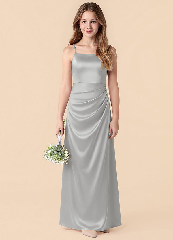 Azazie Renna Junior Robe Sirène en Satin extensible Plissée Argent image1