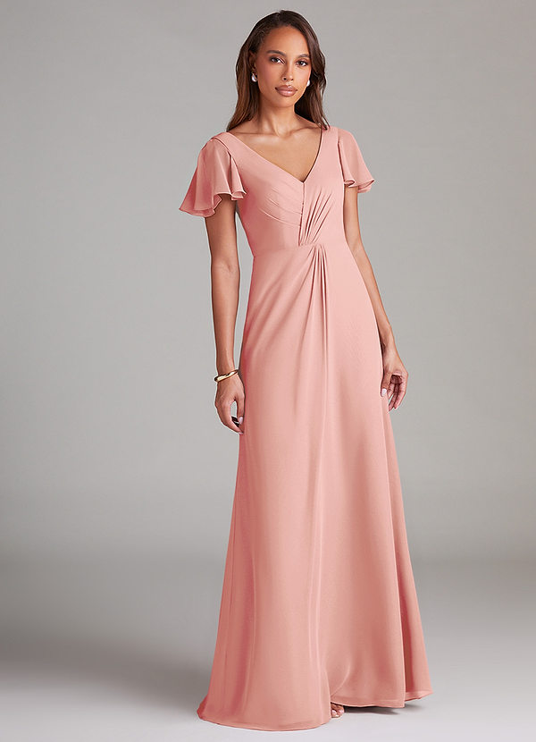 Azazie Soren Bridesmaid Dresses Rosette A-Line Ruched Chiffon Dress image1