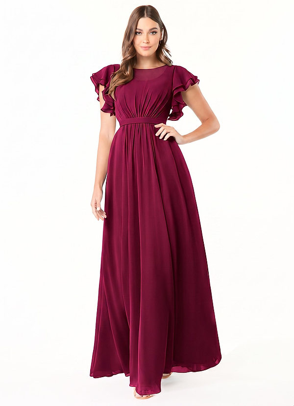 Azazie Daphne Vestidos recatados de dama de honor Vestido Línea A Volantes Hasta el suelo Gasa image1