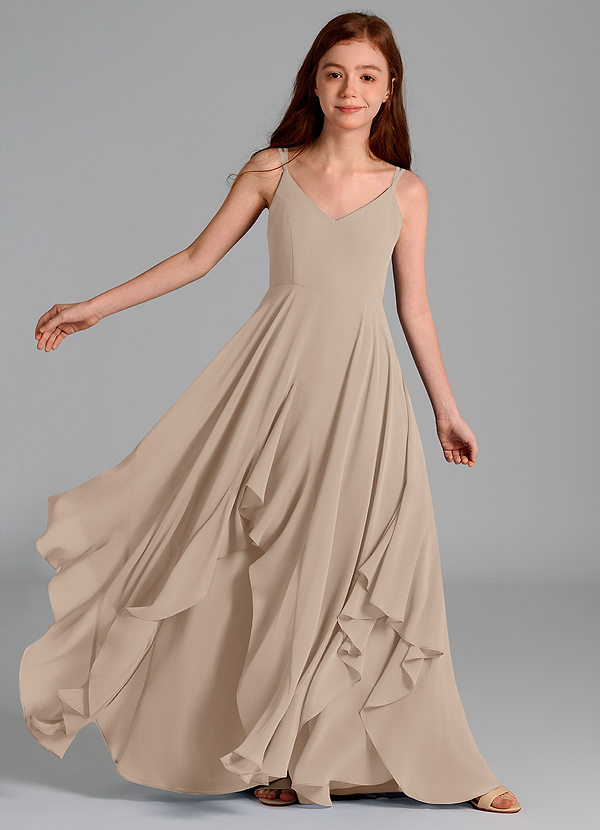 Azazie Karan Junior Abito A-Line in Chiffon Taupe image1