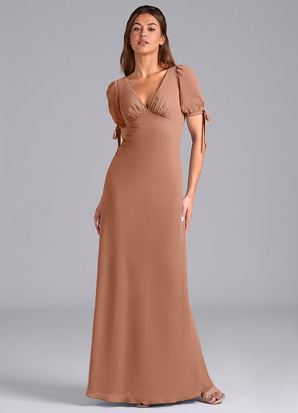 Azazie Pheby Bruidsmeisjes Jurken Jurk van Chiffon met A-Lijn Geplooid Bronzeertint image1