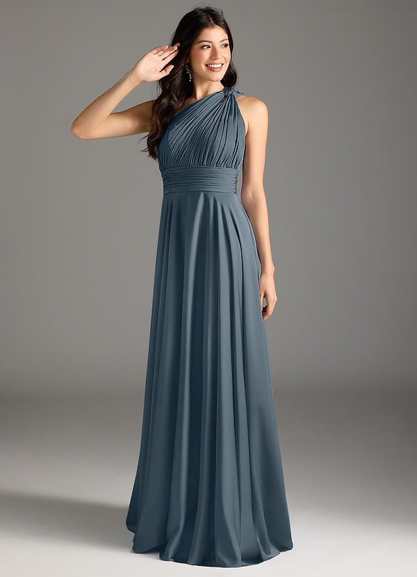 Azazie Charlize Bridesmaid Dresses Twilight A-Line One Shoulder Stretch Satin Dress image1
