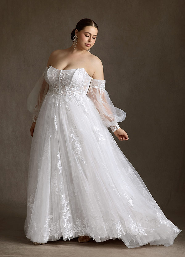 Azazie Elowyn Wedding Dresses Diamond White Ball-Gown Strapless Lace Dress image1