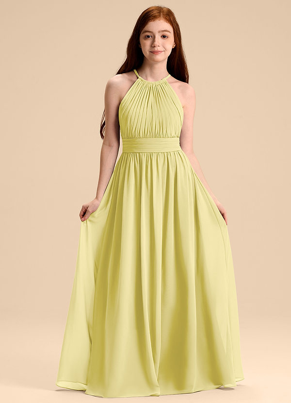 Azazie Malone Junior Vestido de Sorbete De Limón de Gasa de Corte en A con Plisado image1