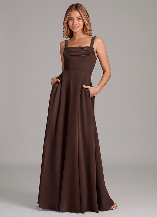 Azazie Shaude Bridesmaid Dresses Ganache A-Line Pleated Chiffon Dress image1