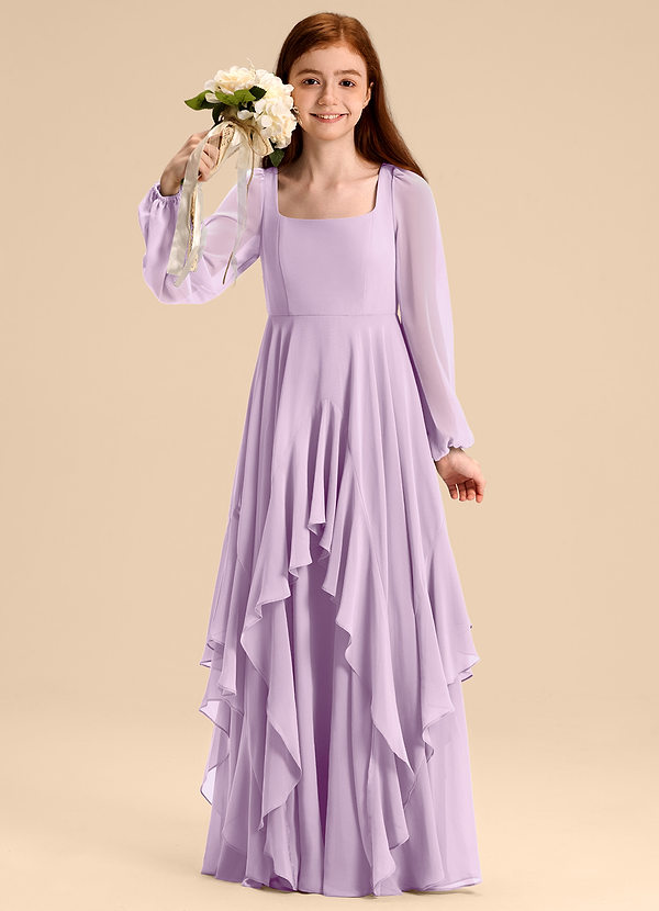 Azazie Clara Junior Frosted Lilac A-Line Blouson Chiffon Dress image1