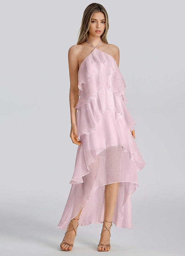 June Lichtroze A-lijn chiffon midi-jurk image1