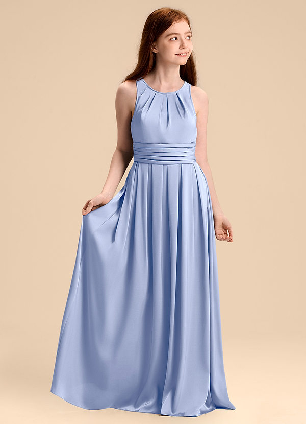 Azazie Bibiane Junior Jurk van Stretch Satijn met A-Lijn Geplooid Ijs image1