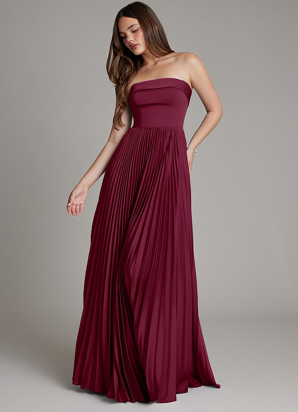 Azazie Mariana Bridesmaid Dresses Mulberry A-Line Pleated Stretch Satin Dress image1