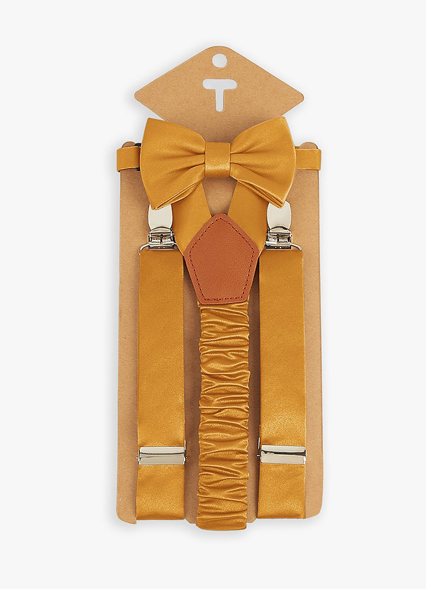 front Boy's Matching Matte Satin Bow Tie & Suspenders Set