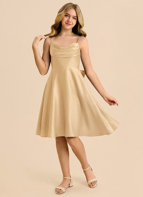 Azazie Bear Junior Gold A-Line Sweetheart Neckline Stretch Satin Dress image1