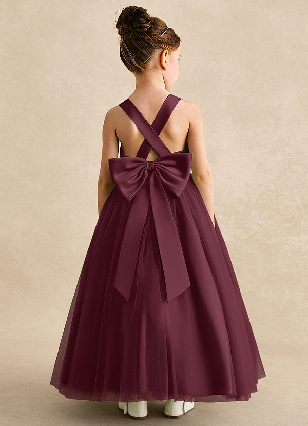 Azazie Peanut Robes de Fillette d'Honneur Robe Trapèze en Tulle Bretelle Cabernet image1