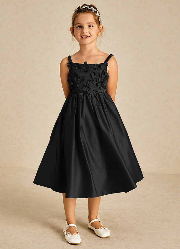 Azazie Midge Flower Girl Dresses Black A-Line Bow Matte Satin Dress image1