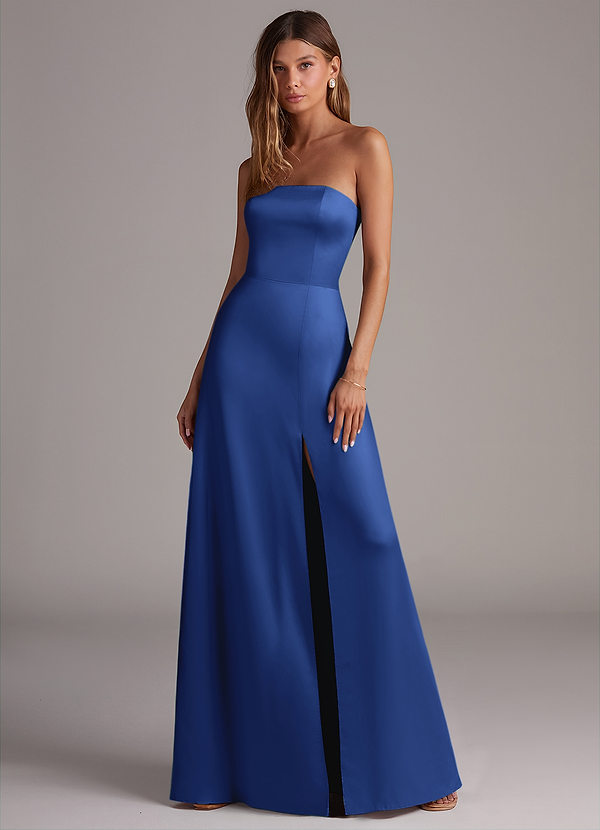 Azazie Wren Bridesmaid Dresses Royal Blue A-Line Strapless Stretch Satin Convertible Dress image1