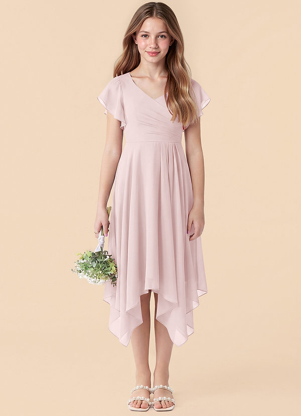 Azazie Janeaurelia Junior Blushing Pink A-Line Pleated Chiffon Dress image1