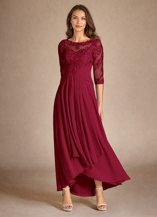 Azazie Marietta Mother of the Brides Dresses Burgundy A-Line Lace Dress image1