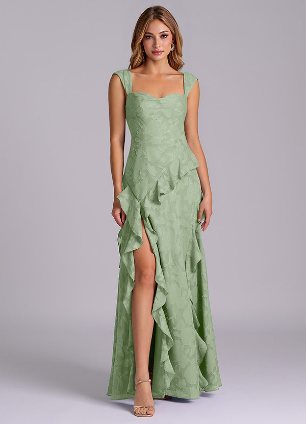 Azazie Sloane Vestidos de dama de honor Vestido Salvia Polvorienta de Devorado Floral de Línea A con Escote corazón image1