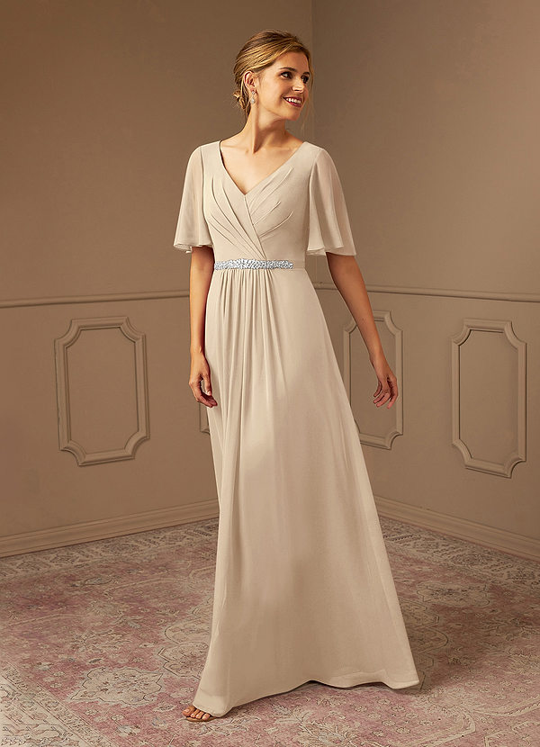 Azazie Tricia Brautmutterkleider A-Linie V-Hals Gefaltet Chiffon Kleid Champagner image1
