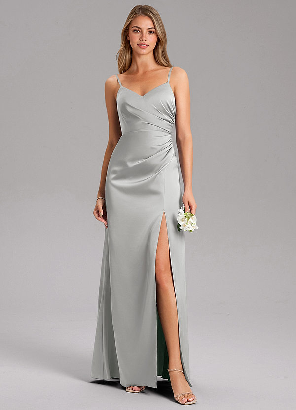 Azazie Azuree Brudtärneklänningar Klä av A-Linje i Stretch Satin Plisserad Silver image1