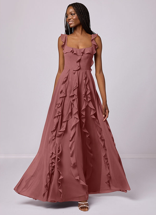 Barbie ♥ Azazie Robes Demoiselle d'honneur Robe Trapèze en Mousseline de soie avec poches Améthyste image1