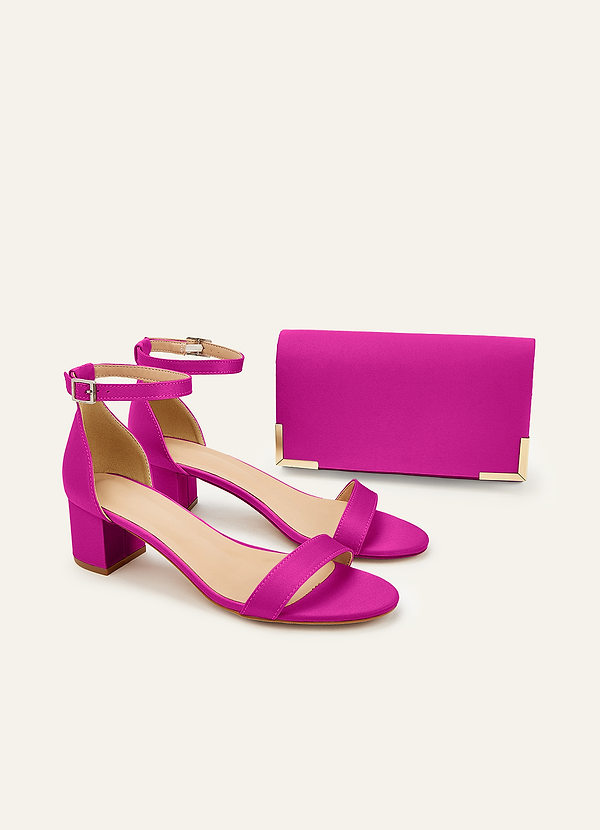 front Matching Color Matte Satin Block Heel Sandals & Envelope Clutch Set