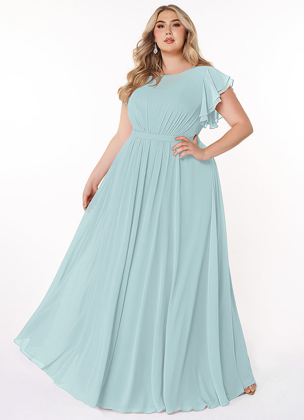 Azazie Daphne Vestidos de dama de honor modestos Vestido de Corte En A Volantes Hasta el suelo Gasa image1