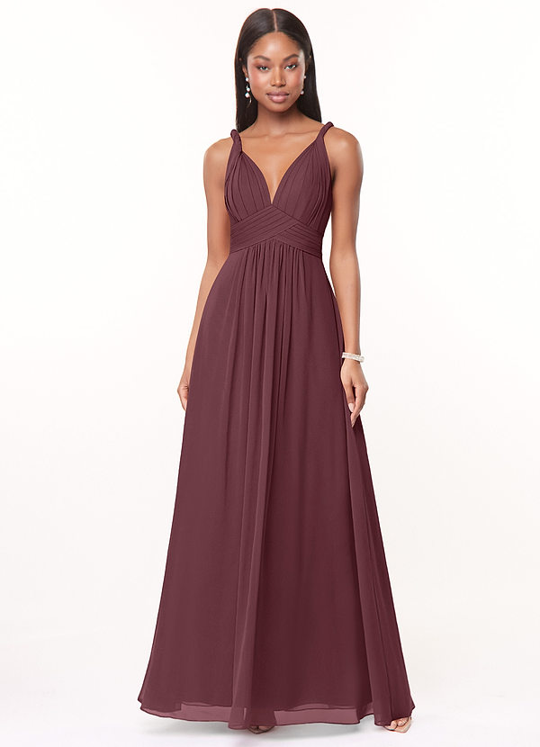 Azazie Maren Bridesmaid Dresses Sangria A-Line Pleated Chiffon Dress image1