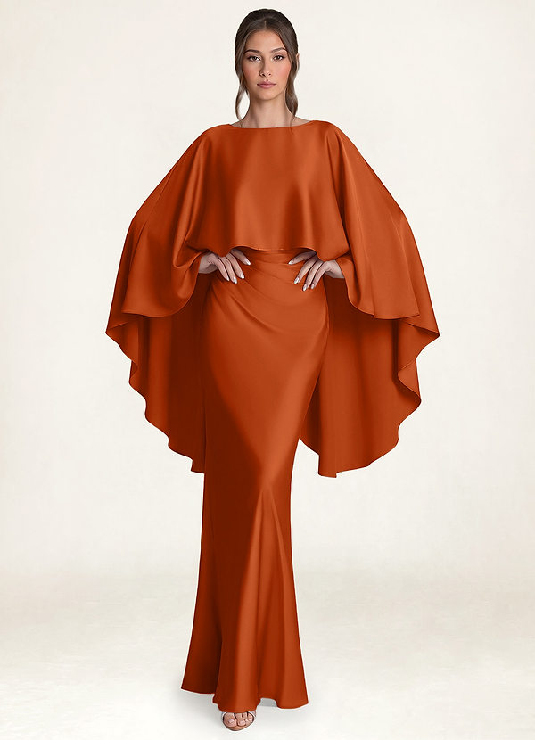 front Azazie Matching Color Stretch Satin Cape Overlay