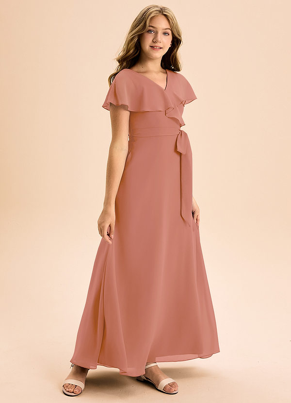 Azazie Lainey Junior A-Linie mit Taschen Chiffon Kleid Mai Tai image1