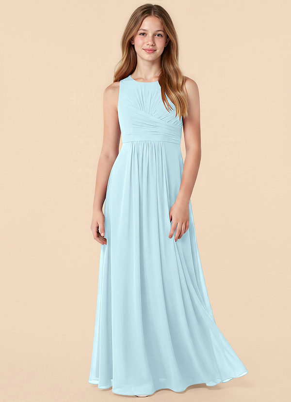 Azazie Skyla Junior Cloud Blue A-Line Pleated Chiffon Dress image1