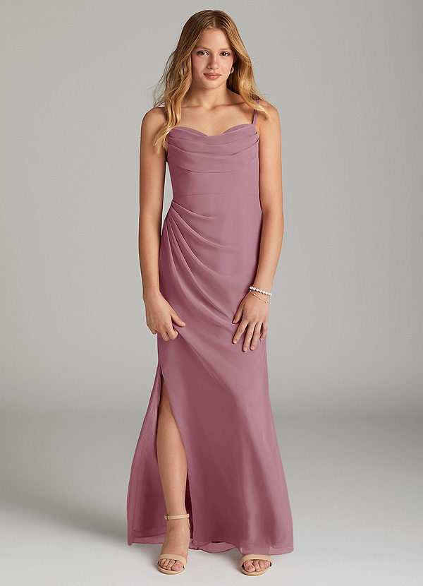 Azazie Mai Junior Vintage Mauve Sheath Pleated Chiffon Dress image1