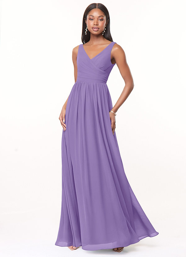 Azazie Keyla Bridesmaid Dresses Tahiti A-Line V-Neck Pleated Chiffon Dress image1