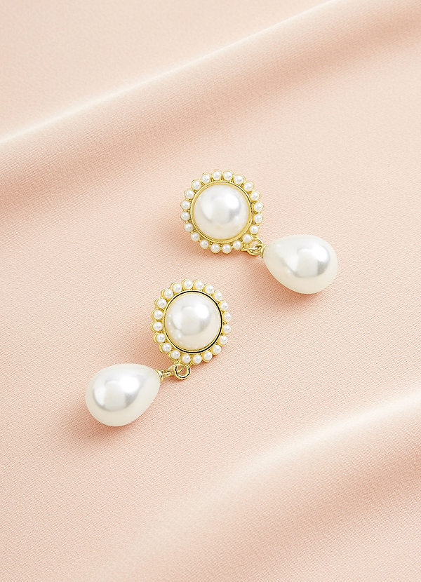 front Pearl Halo Drop Earrings