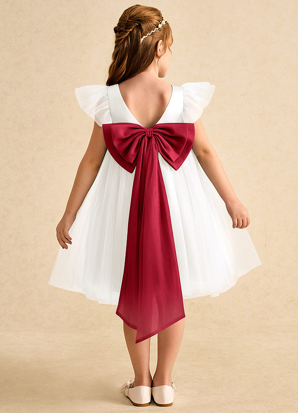 Azazie Munchkin Flower Girl Dresses Ivory Scarlet A-Line Bow Tulle Dress image1