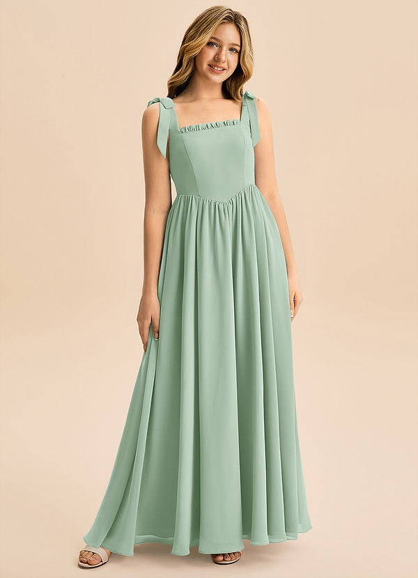 Azazie Delia Junior Abito A-Line in Chiffon Fiocco Agave image1