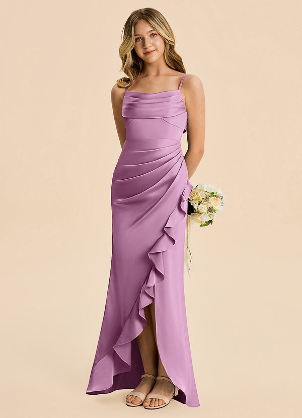 Azazie Mia Junior Robe Sirène en Satin extensible Plissé Glycine image1