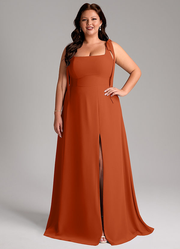 Azazie Debra Bridesmaid Dresses Burnt Orange A-Line with Pockets Chiffon Convertible Dress image1