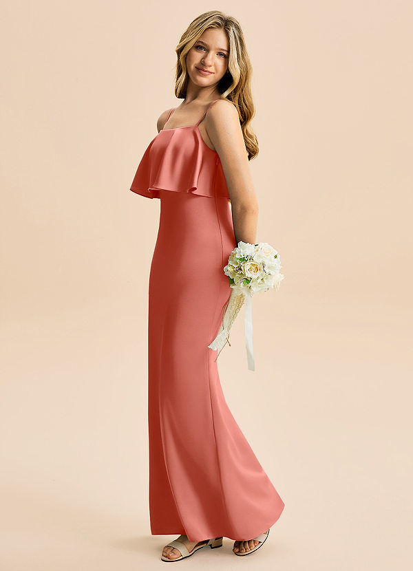 Azazie Galene Junior Syrena Satyna elastyczna Długość podłogi Młodsza druhna Sukienka image1