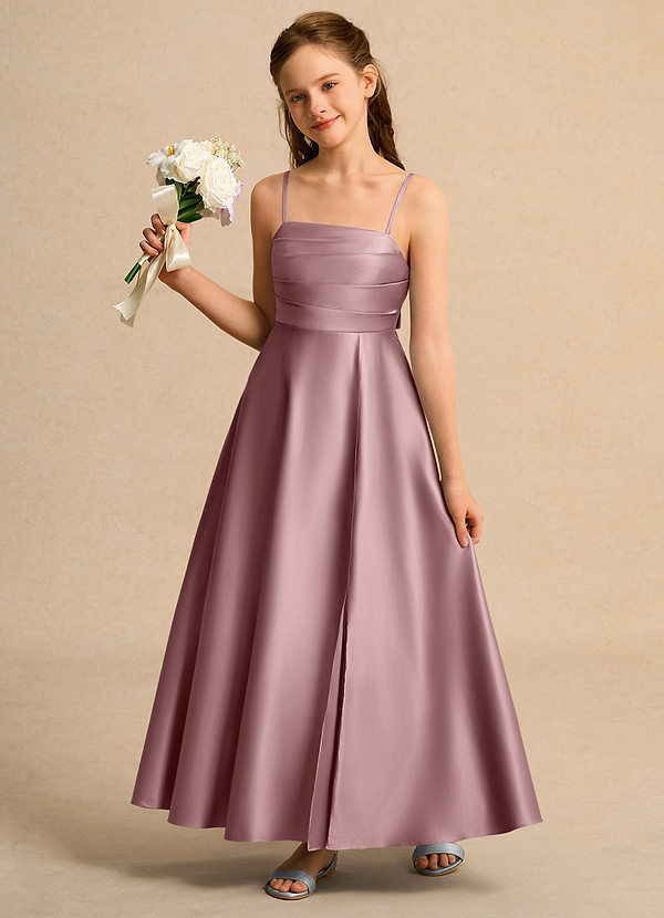 Azazie Pebbles Girl Vestidos de Niña de Flores Vestido de Rosa Polvorienta de Satin Mate de Corte En A con Plisado image1