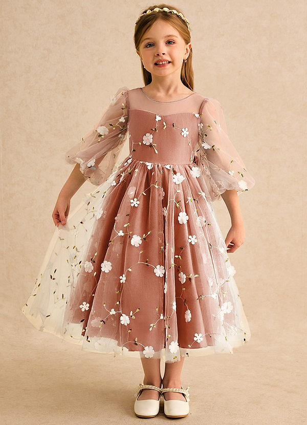 Azazie Elowen Vestidos de arras Vestido Naranja Quemada de Encaje de Línea A con Escote corazón image1